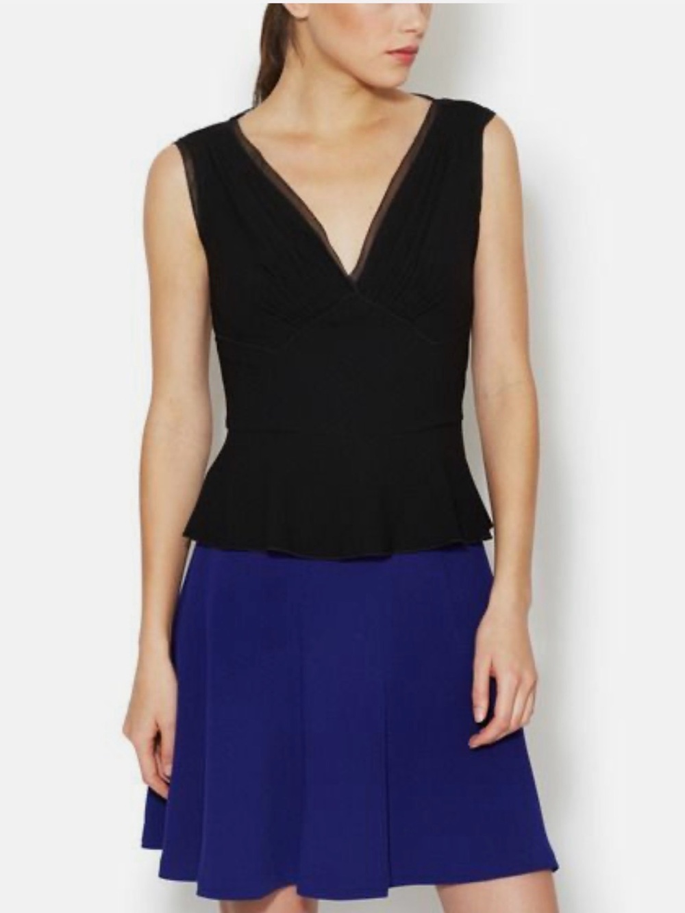 Elie Tahari Navy Lumen Crepe Peplum Tank